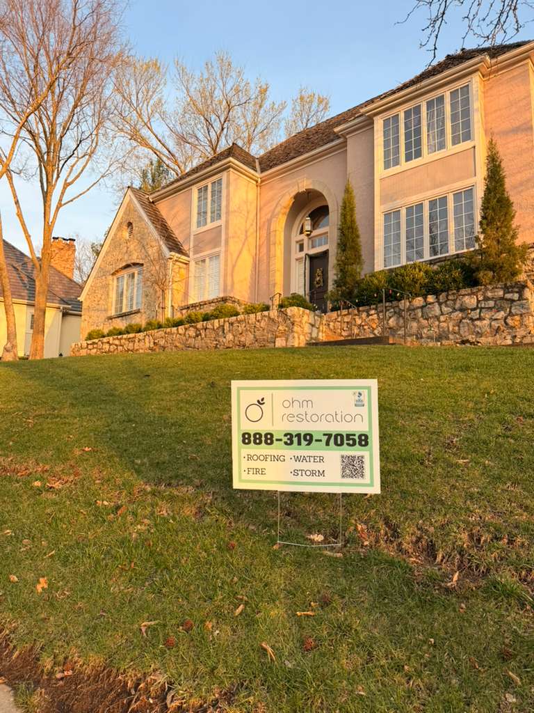 Ohm Restoration yard sign at Springfield MO home