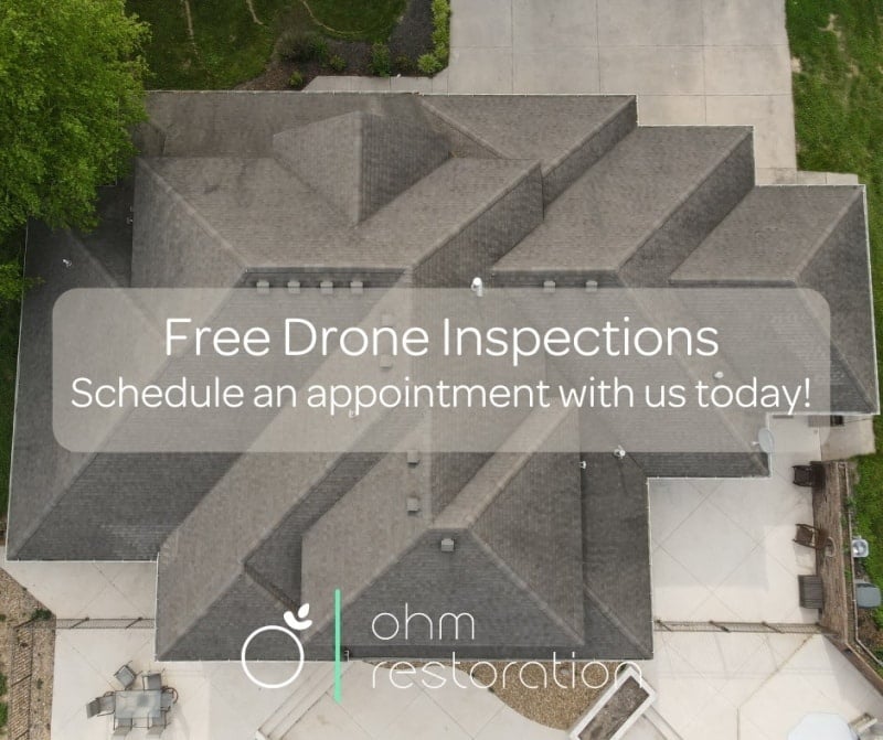 overhead image of a drone roofing inspection